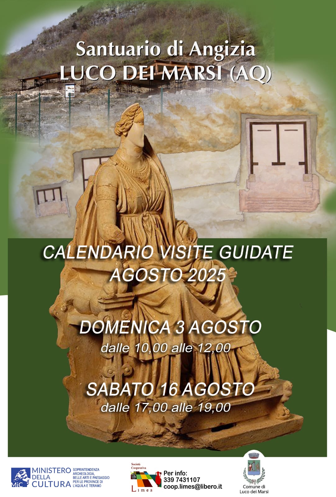 Liminalia, cultura, storia e arte nelle terre di Angizia Liminalia, cultura, storia e arte nelle terre di Angizia - Visite guidate ad Anxa - Angitia. sabato 16 agosto, dalle 17 alle 19, il nuovo appuntamento con le visite guidate all'area archeologica, ad accesso libero...